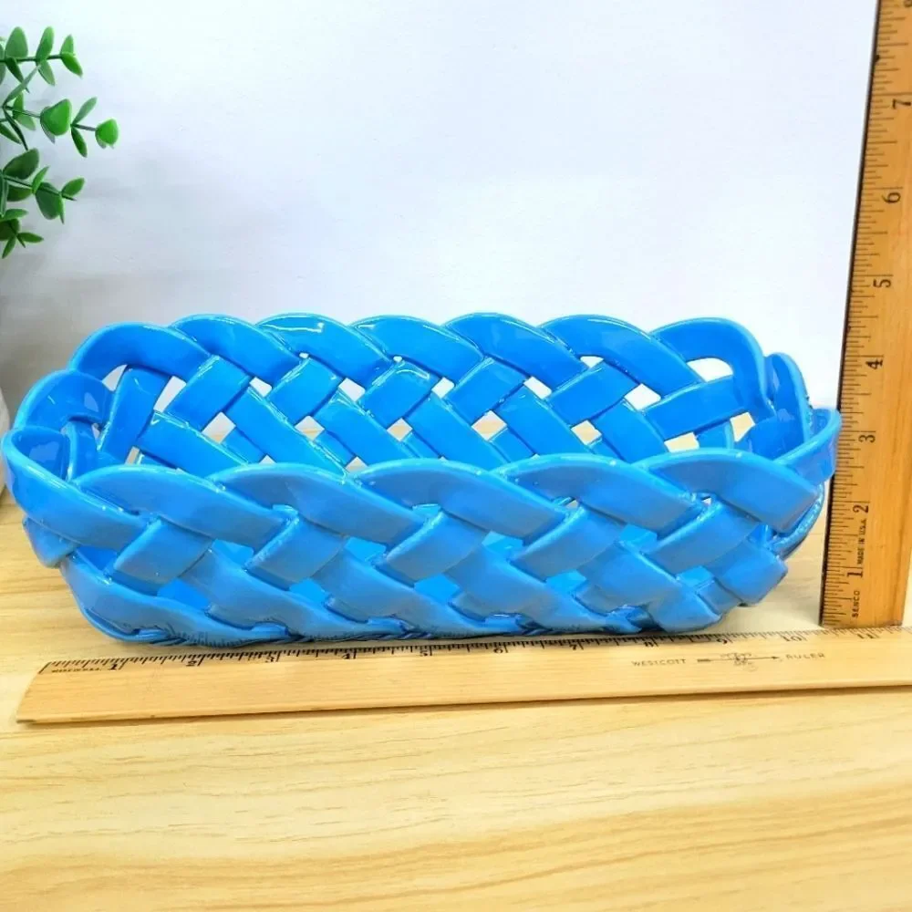 Handmade Italian Ceramic Lattice Basket – PRIMO GI, Bright Blue